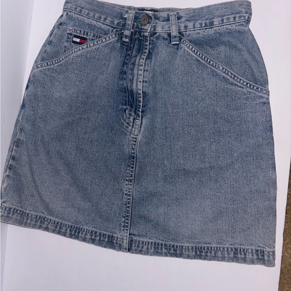 Tommy Hilfiger Women Size 4 Vintage Blue Jean Logo Band Mini Denim Skirt  Y2K
